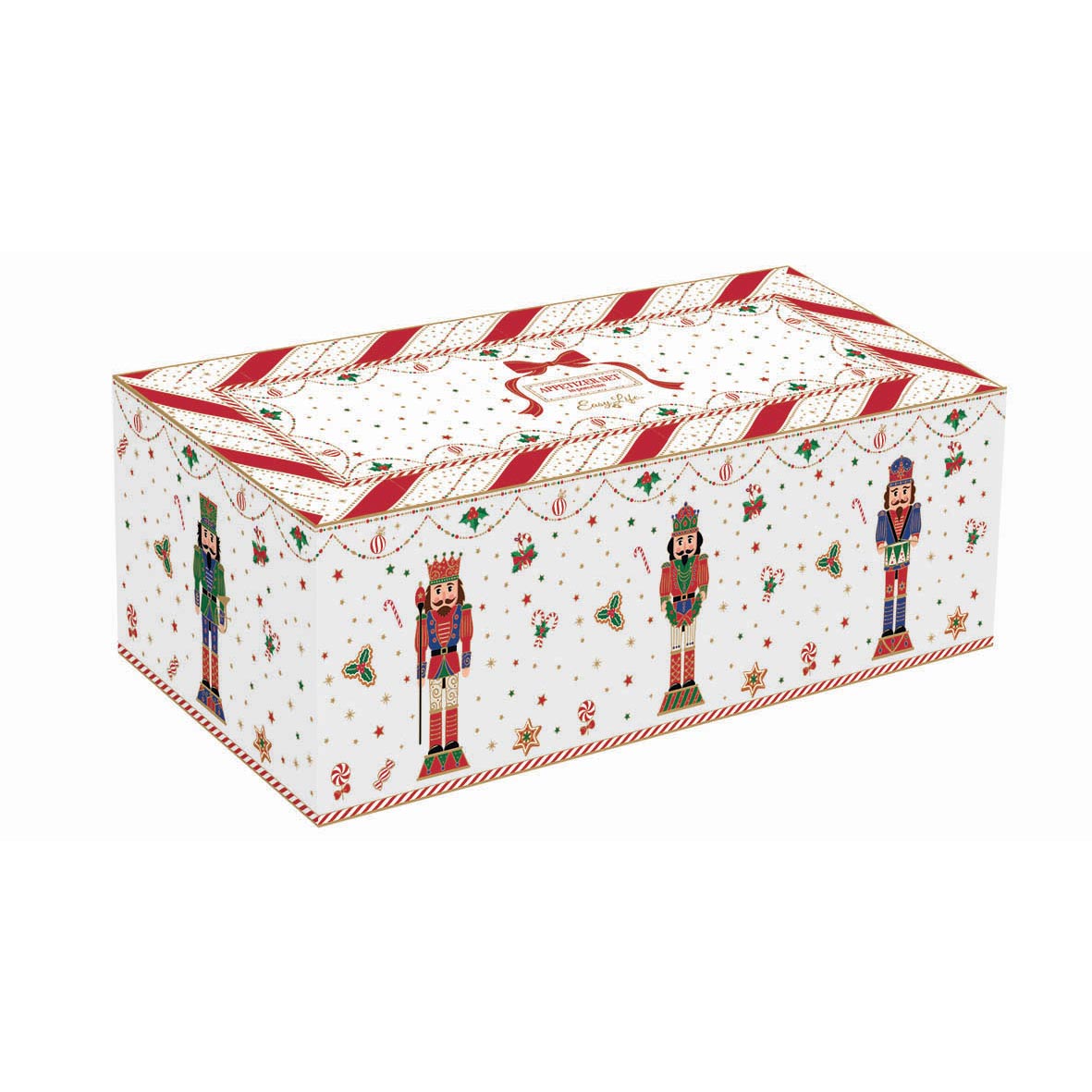 Tálka Nutcracker Twist karácsonyi porcelán tálka szett akácfa tálcán