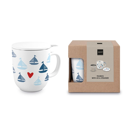 Bögre Nyári hajó mintás porcelán bögre szűrővel és tetővel