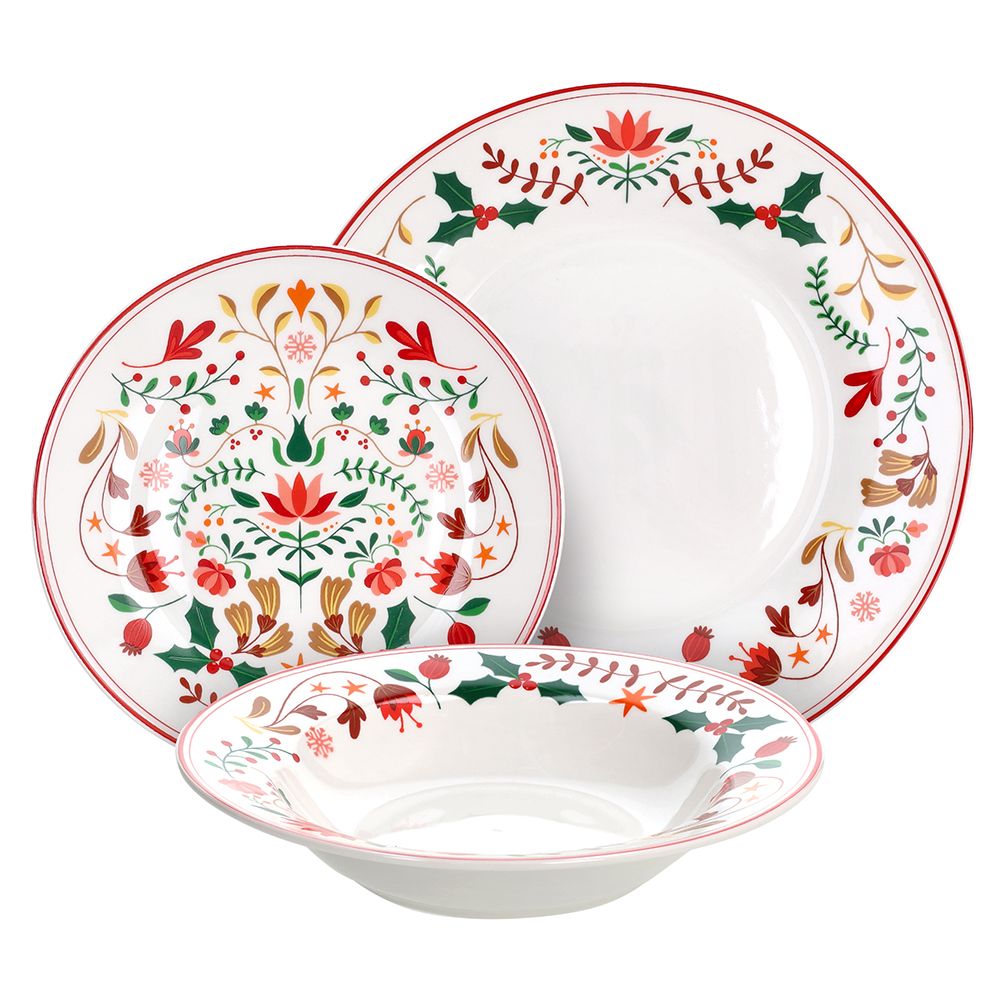 18 részes karácsonyi porcelán étkészlet Tognana Winter Folk