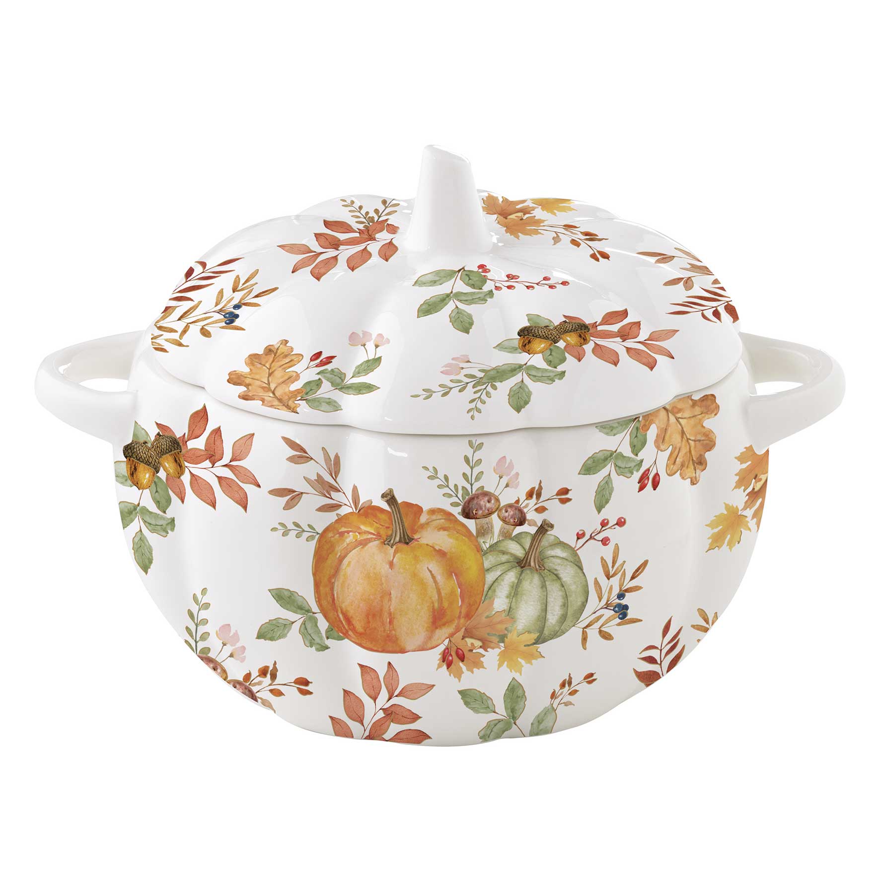 Tányér, étkészlet Őszi Mintás tök formájú porcelán kínáló tál fedővel 15x13cm