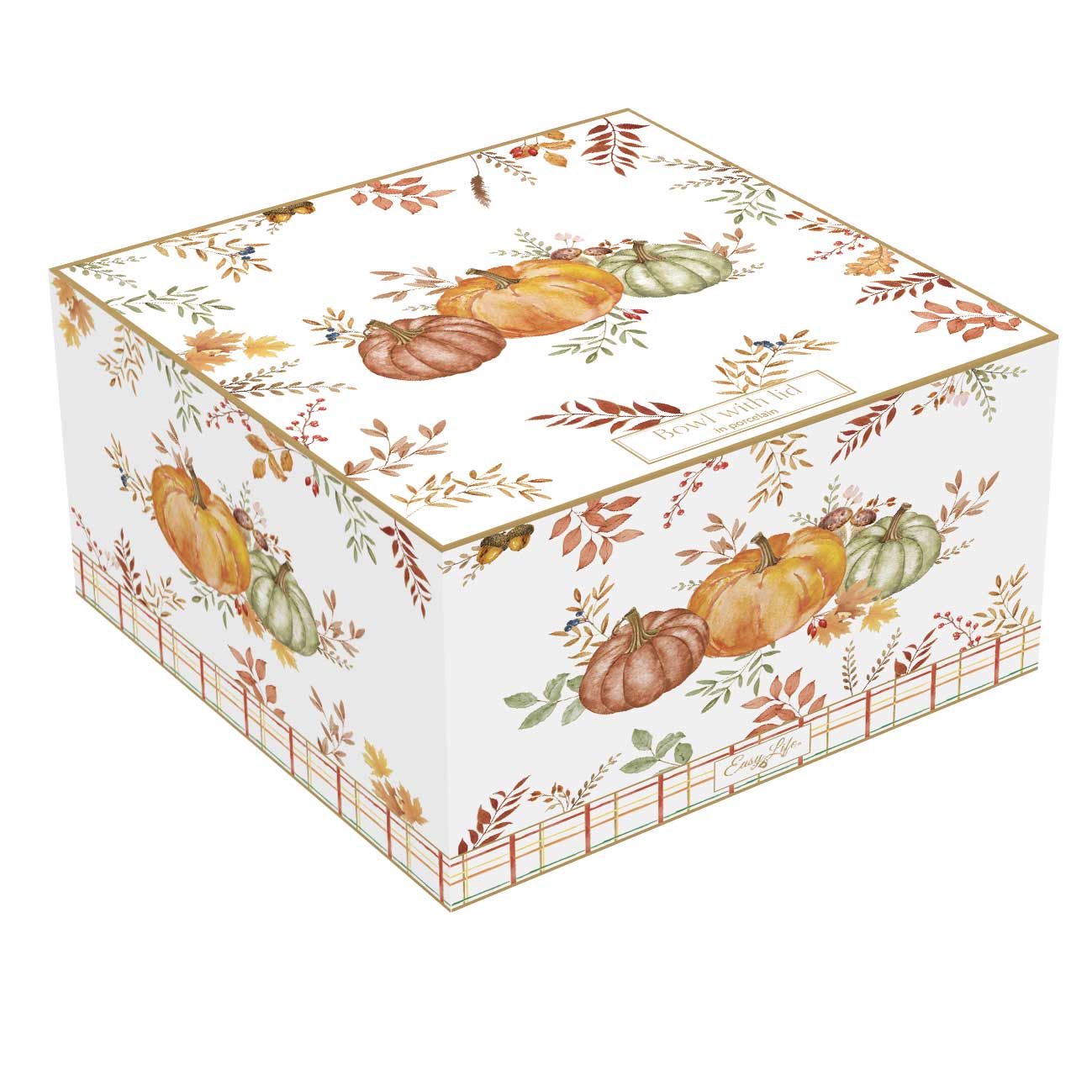 Tányér, étkészlet Őszi Mintás tök formájú porcelán kínáló tál fedővel 19x16cm