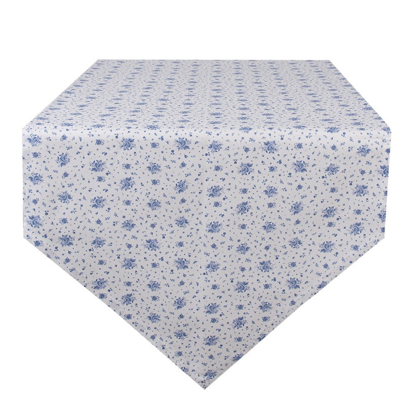 Asztalterítő Pamut fehér asztali futó kék rózsás 50x160 cm