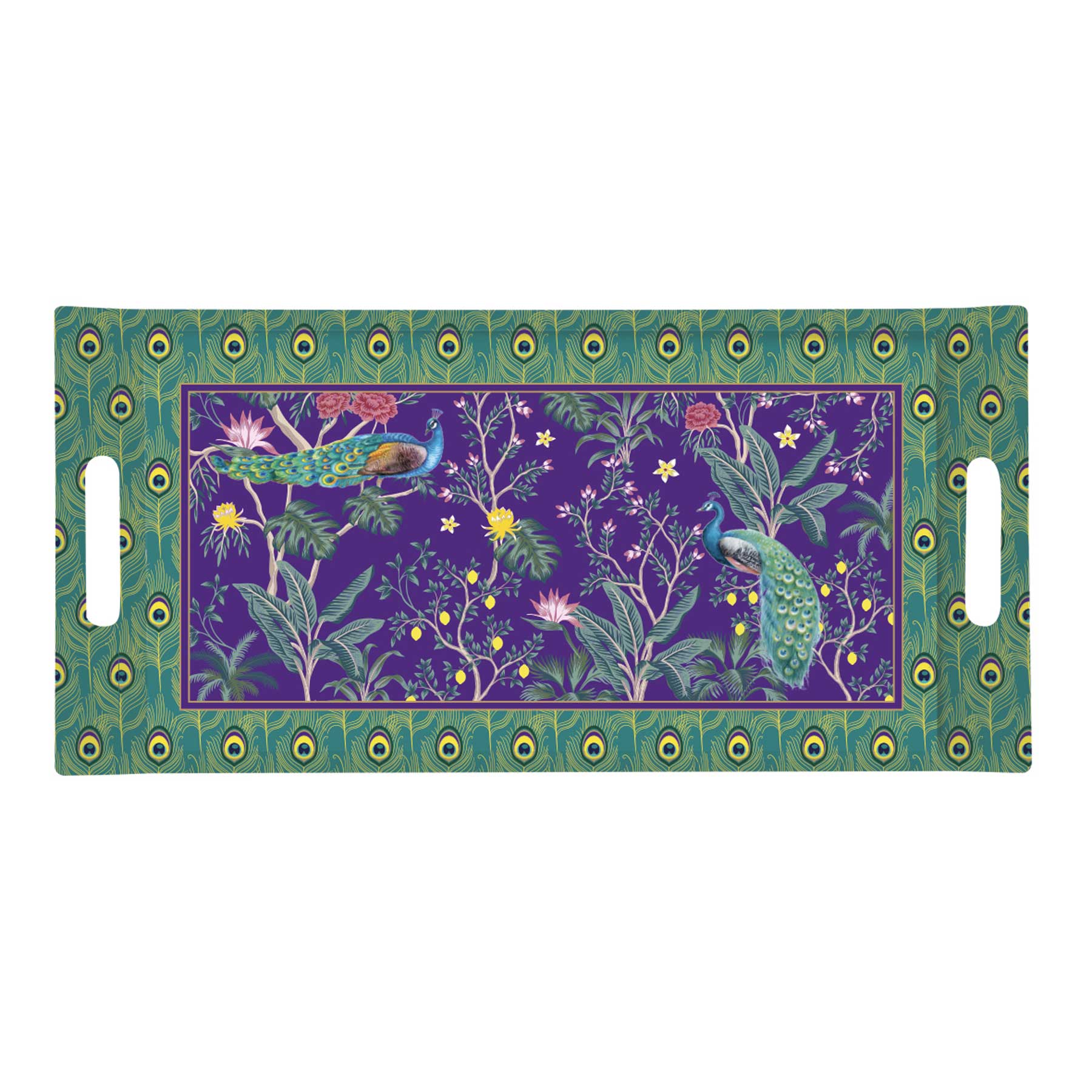 Tálca Páva mintás műanyag tálca 40x19 cm Imperial Peacock Coffee Mania