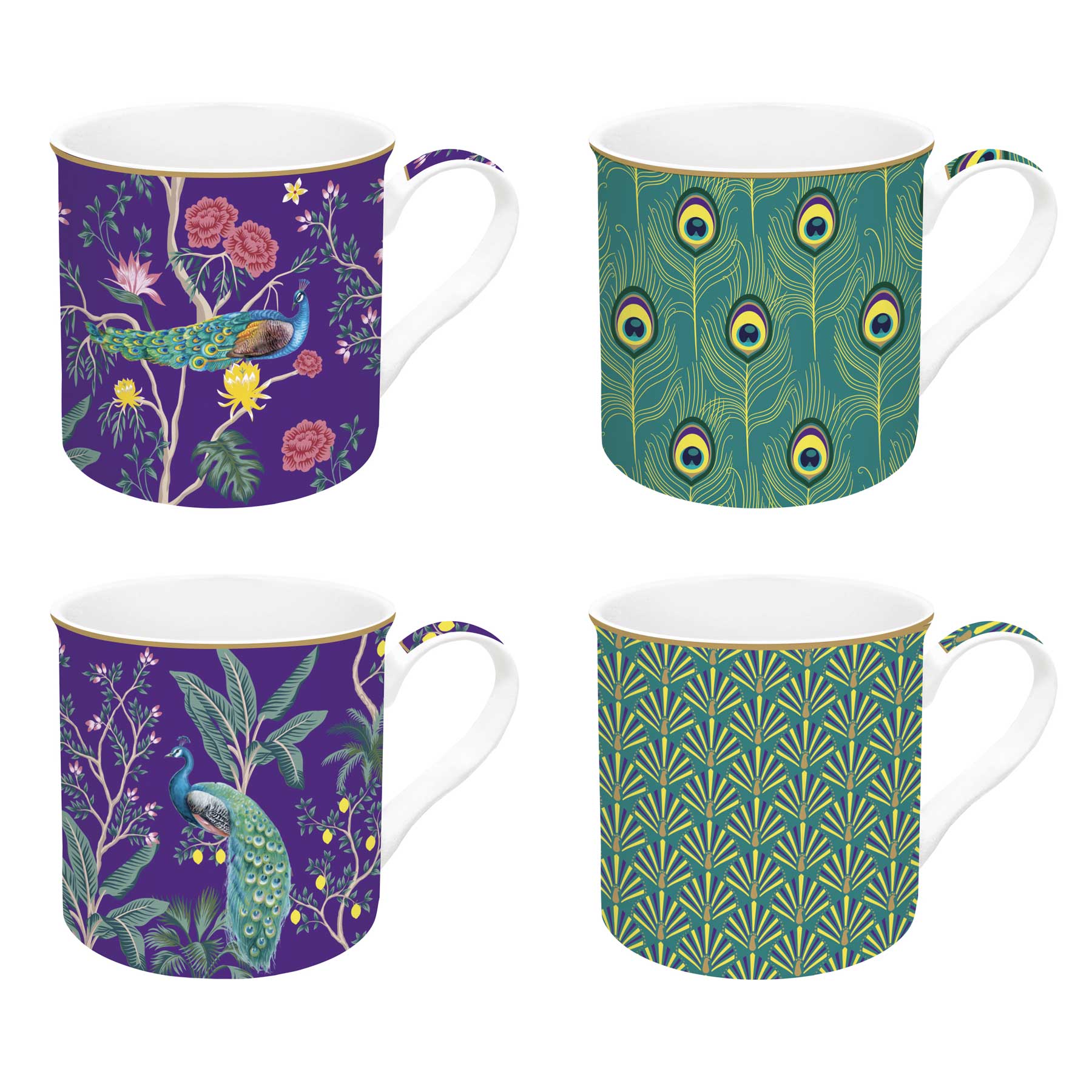 Bögre, csésze Páva mintás porcelán bögre szett 4 db-os Imperial Peacock Coffee Mania