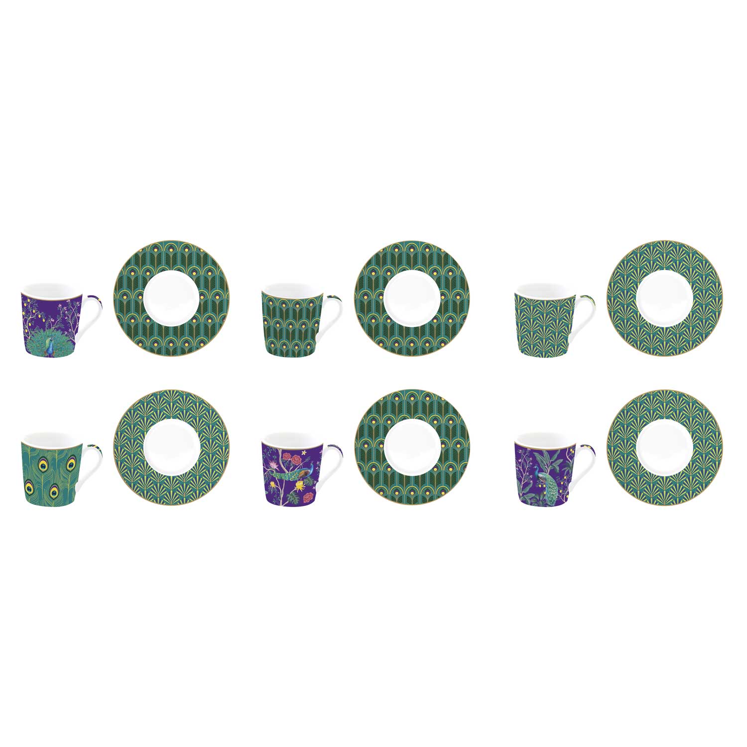 Bögre, csésze Páva mintás porcelán eszpresszó csésze 6 személyes szett Imperial Peacock Coffee Mania