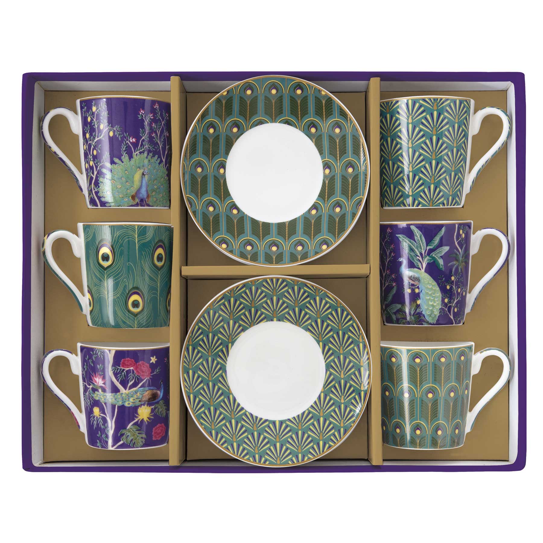 Bögre, csésze Páva mintás porcelán eszpresszó csésze 6 személyes szett Imperial Peacock Coffee Mania