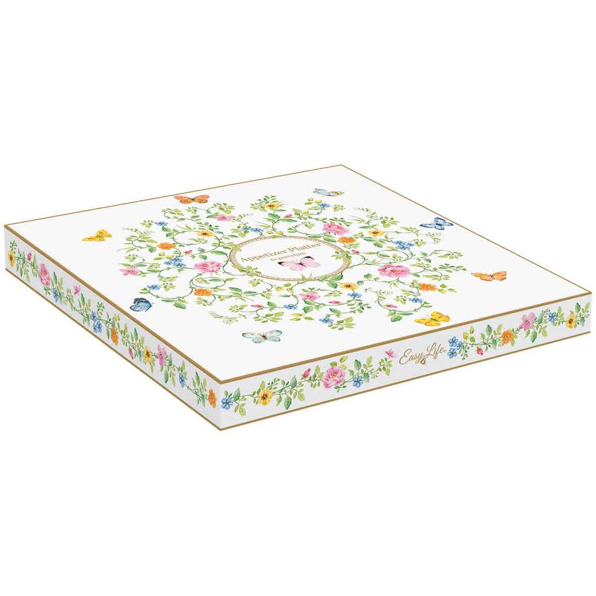 Pillangós porcelán asztali kínáló tálca 25,5 cm díszdobozban Dancing Butterflies