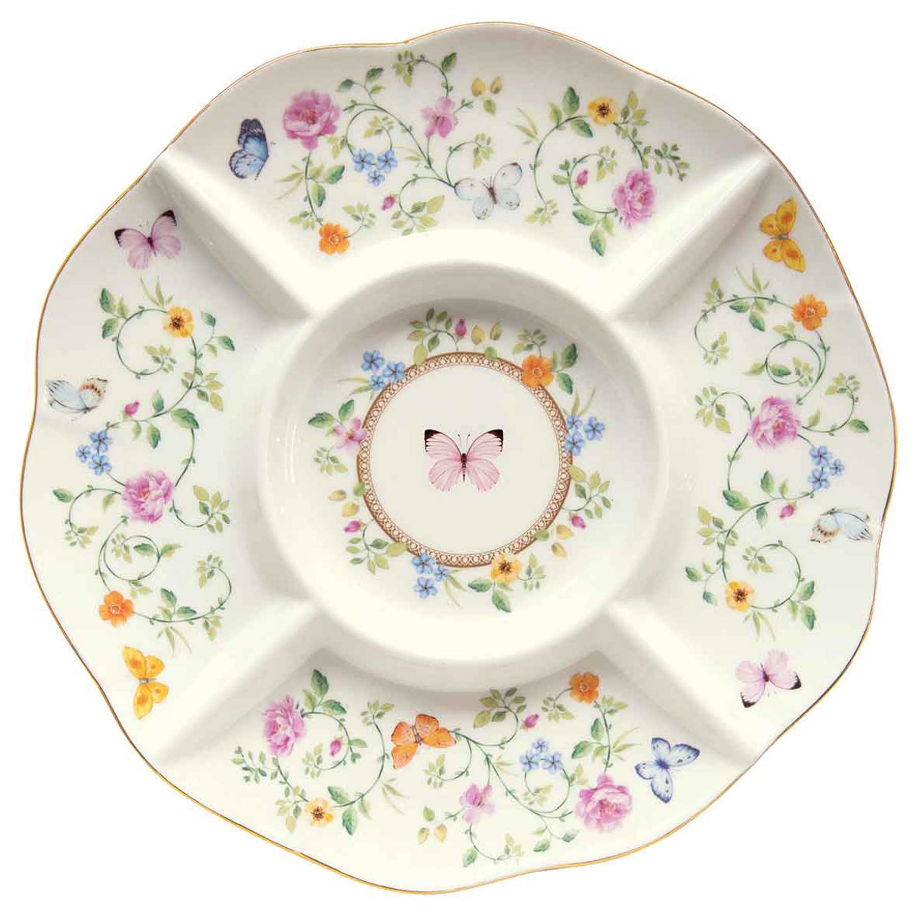 Pillangós porcelán asztali kínáló tálca 25,5 cm díszdobozban Dancing Butterflies