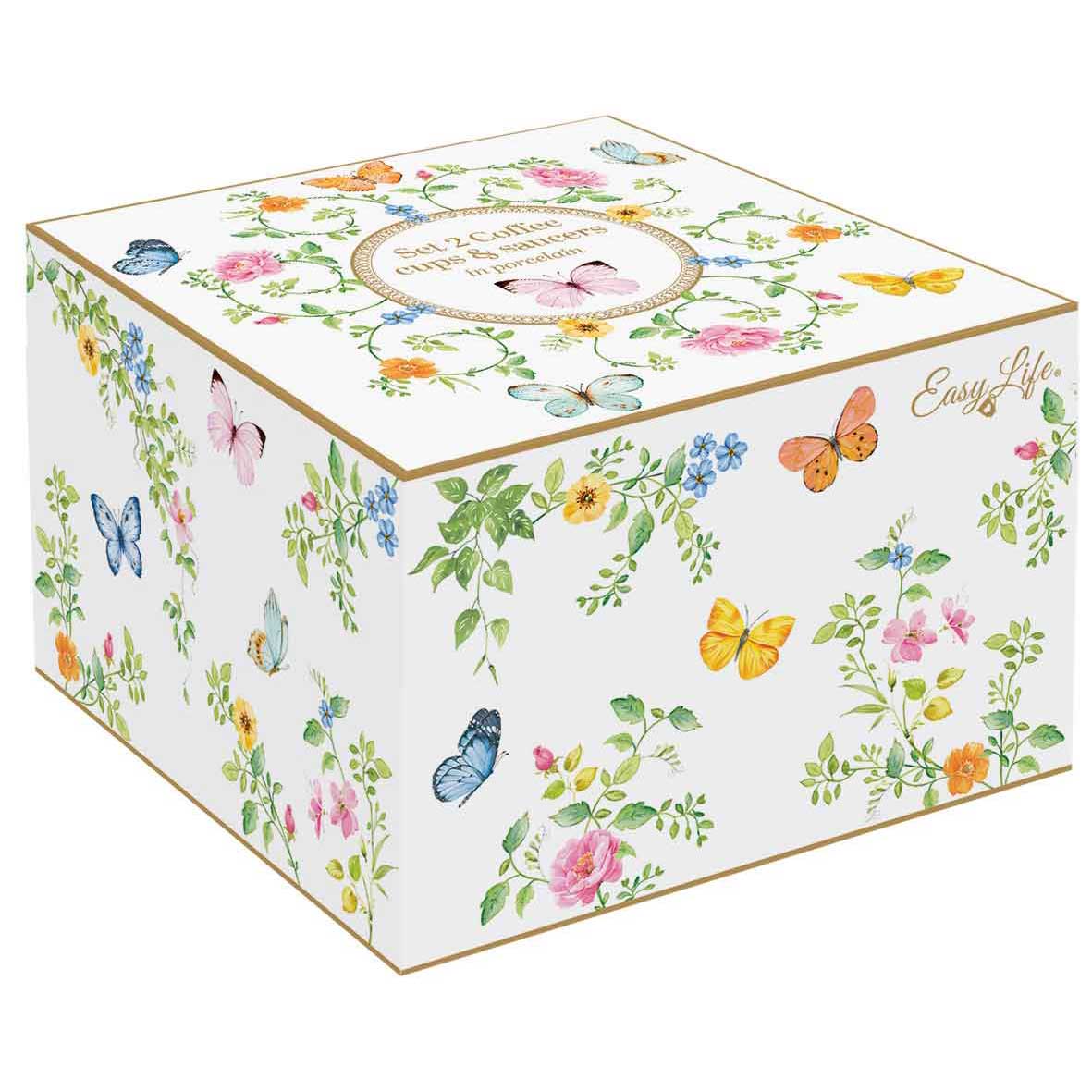 Pillangós porcelán eszpresszó kávés csésze 2 személyes díszdobozban Dancing Butterflies