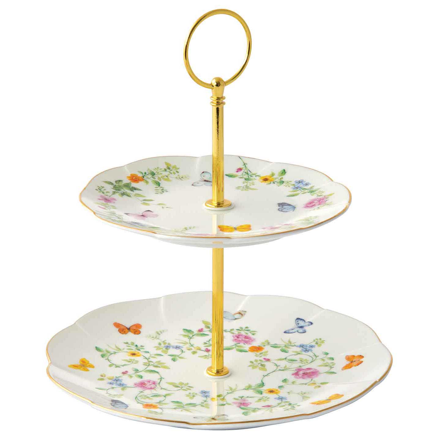 Pillangós porcelán süteményes állvány 2 emeletes díszdobozban Dancing Butterflies