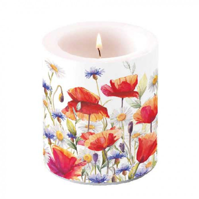 Gyertya Pipacsos búzavirágos átvilágítós viaszgyertya Poppies and cornflowers