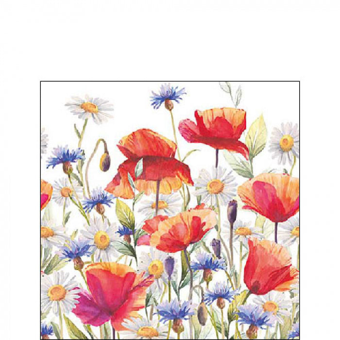 Szalvéta Pipacsos búzavirágos papírszalvéta 25x25 cm Poppies and cornflowers