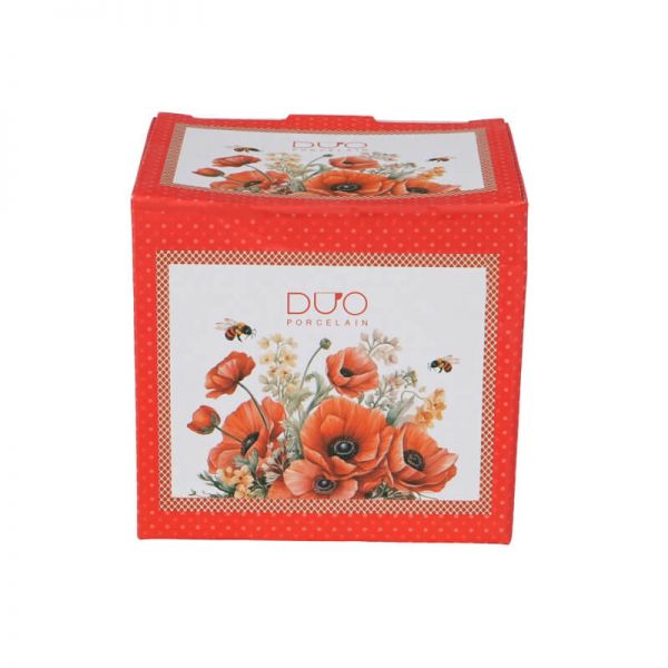 Pipacsos fémszűrős porcelán teásbögre 430 ml - díszdobozos