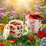 Pipacsos porcelán bögre szűrővel – 400 ml – piros díszdobozos
