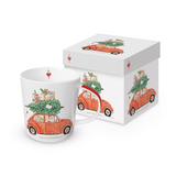 Bögre Piros autós karácsonyi porcelán bögre díszdobozban