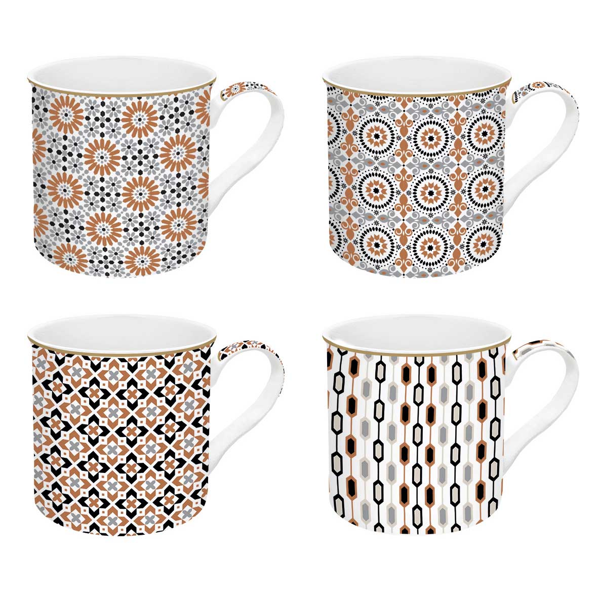 Bögre, csésze Porcelán 4 db bögre szett Geoethnic