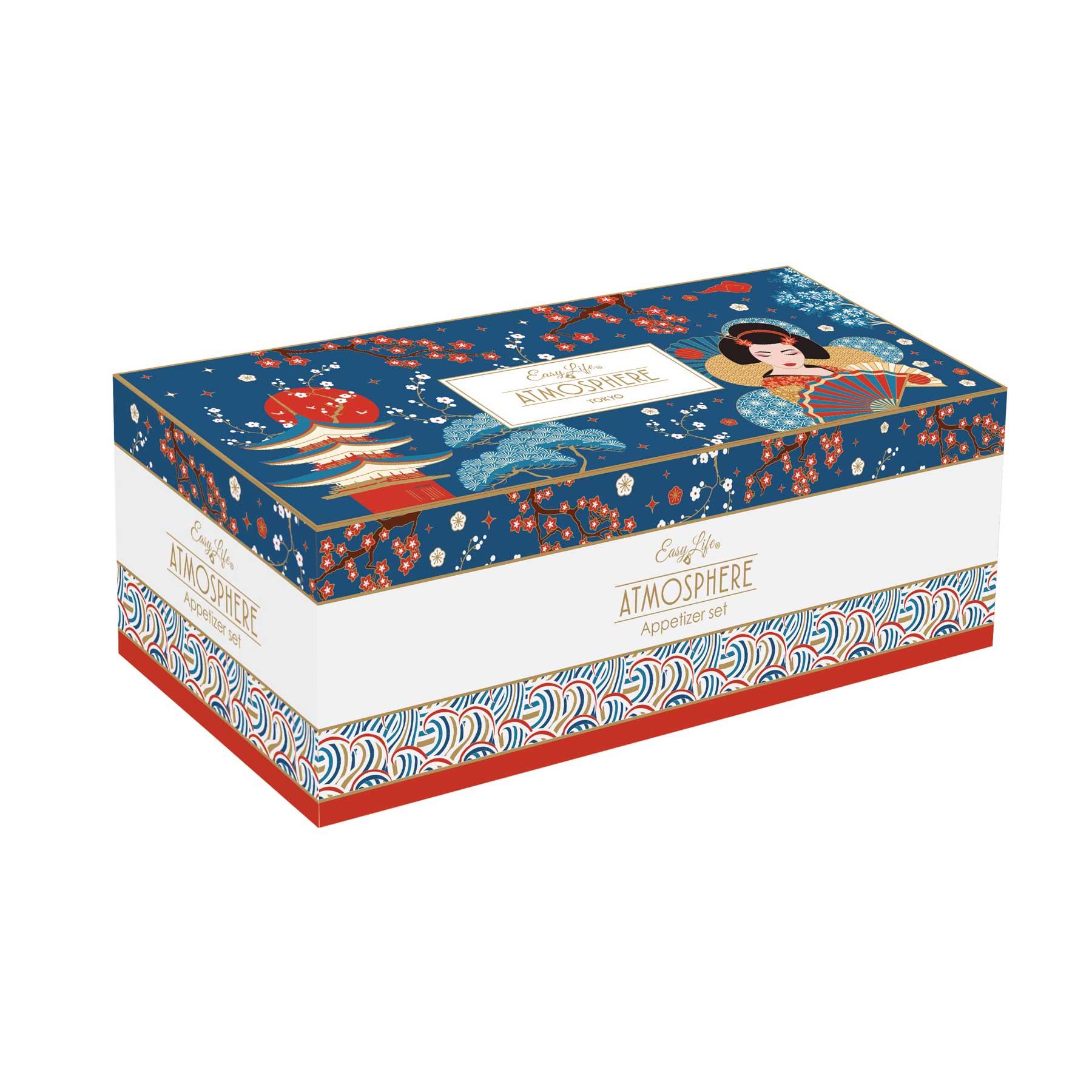 Tálka Porcelán asztali kínálótál 4 db-os szett bambusztálcán Tokyo Coffee Mania díszdobozban