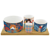 Tálka Porcelán asztali kínálótál 4 db-os szett bambusztálcán Tokyo Coffee Mania díszdobozban