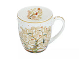 Porcelán bögre 400 ml fém díszdobozban Klimt Életfa fehér arany mintás