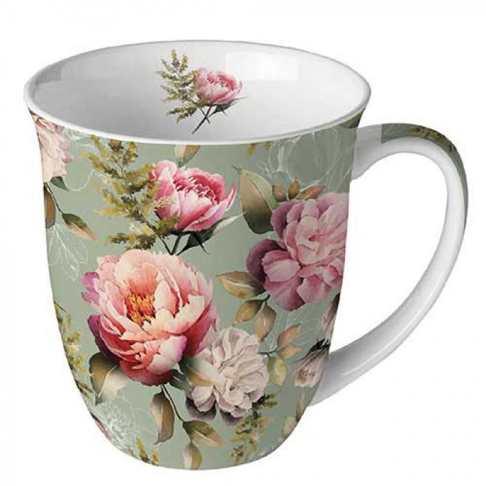 Bögre Porcelán bögre pünkösdi rózsa virágos