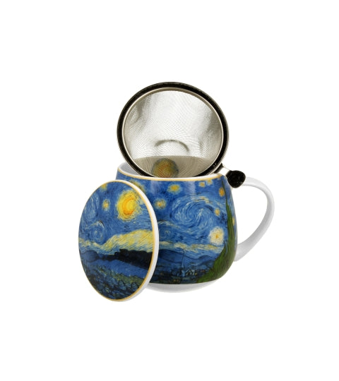 Porcelán bögre tetővel fém szűrővel díszdobozban Van Gogh Csillagos éj