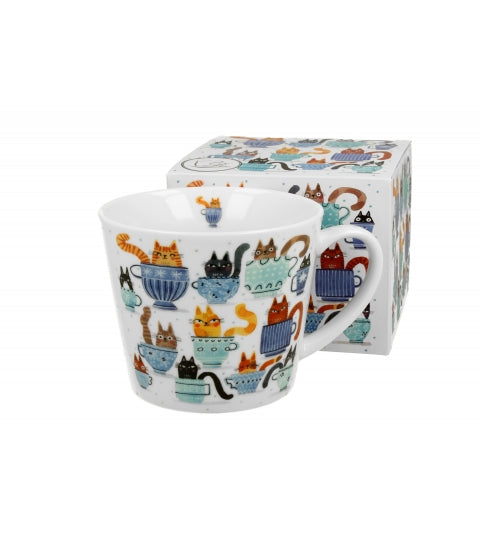 Bögre, csésze Porcelán cicás bögre 600 ml díszdobozban Macskák a csészékben