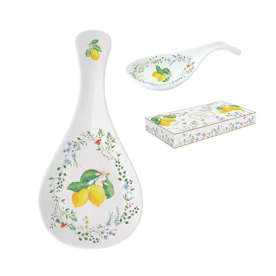 Porcelán citrom mintás fakanáltartó díszdobozban Fleurs et Citrons