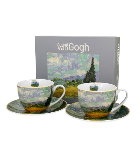 Porcelán csésze aljjal két személyes szett díszdobozban Van Gogh Búzamező