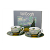 Porcelán eszpresszó kévés csésze aljjal két személyes szett díszdobozban Van Gogh Búzamező