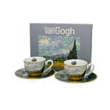 Porcelán eszpresszó kévés csésze aljjal két személyes szett díszdobozban Van Gogh Búzamező