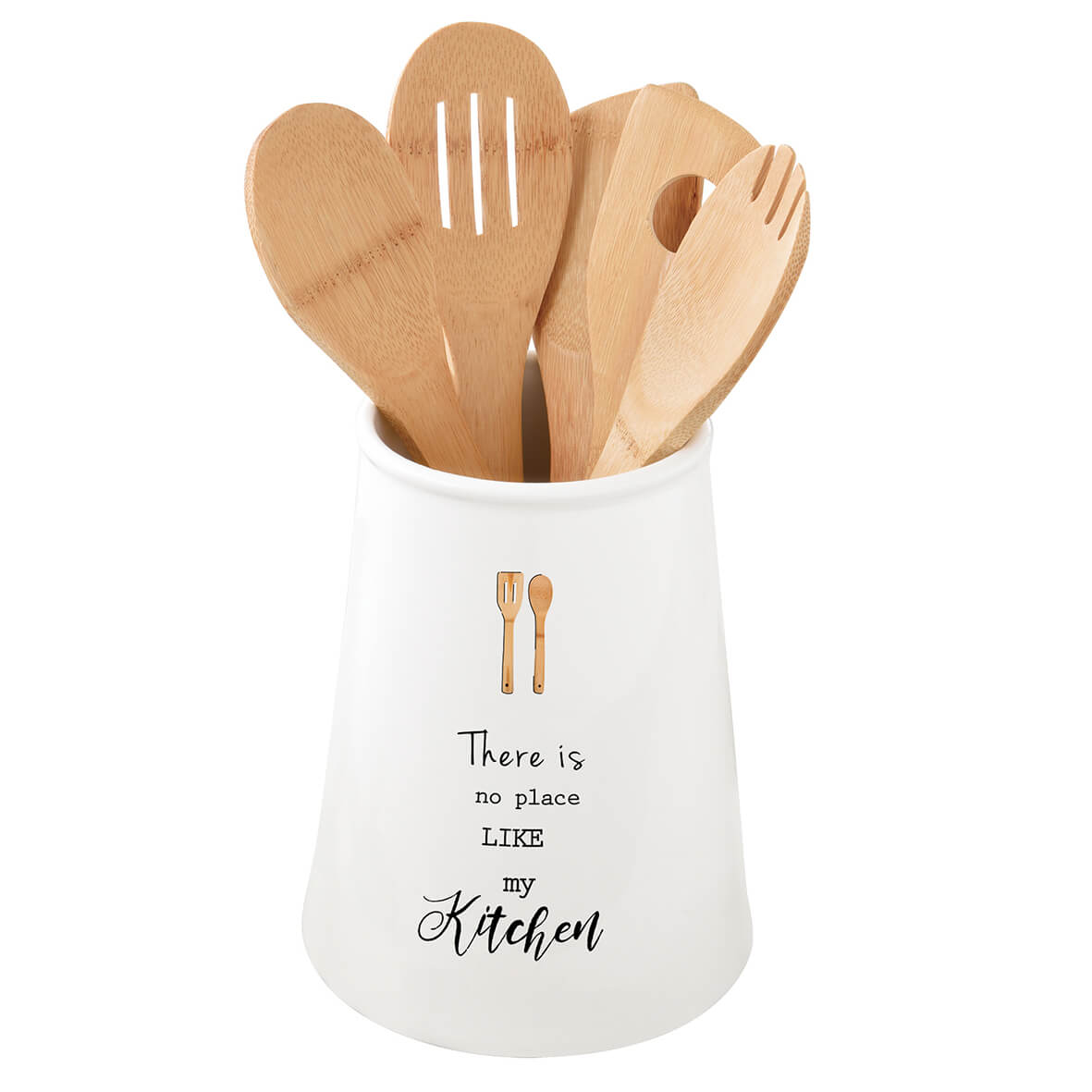 Porcelán fakanáltartó 5 db bambusz konyhai eszközzel KITCHEN Elements