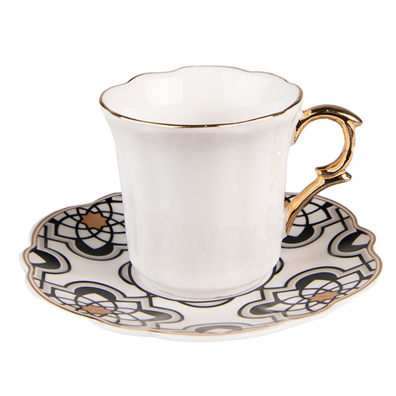 Bögre, csésze Porcelán fekete-fehér-arany eszpresszó kávés csésze aljjal 95 ml 6CEKS0007