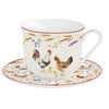 Csésze Porcelán kakasos nagy reggeliző csésze aljjal Country Life