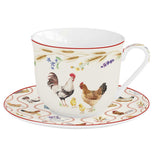 Csésze Porcelán kakasos nagy reggeliző csésze aljjal Country Life