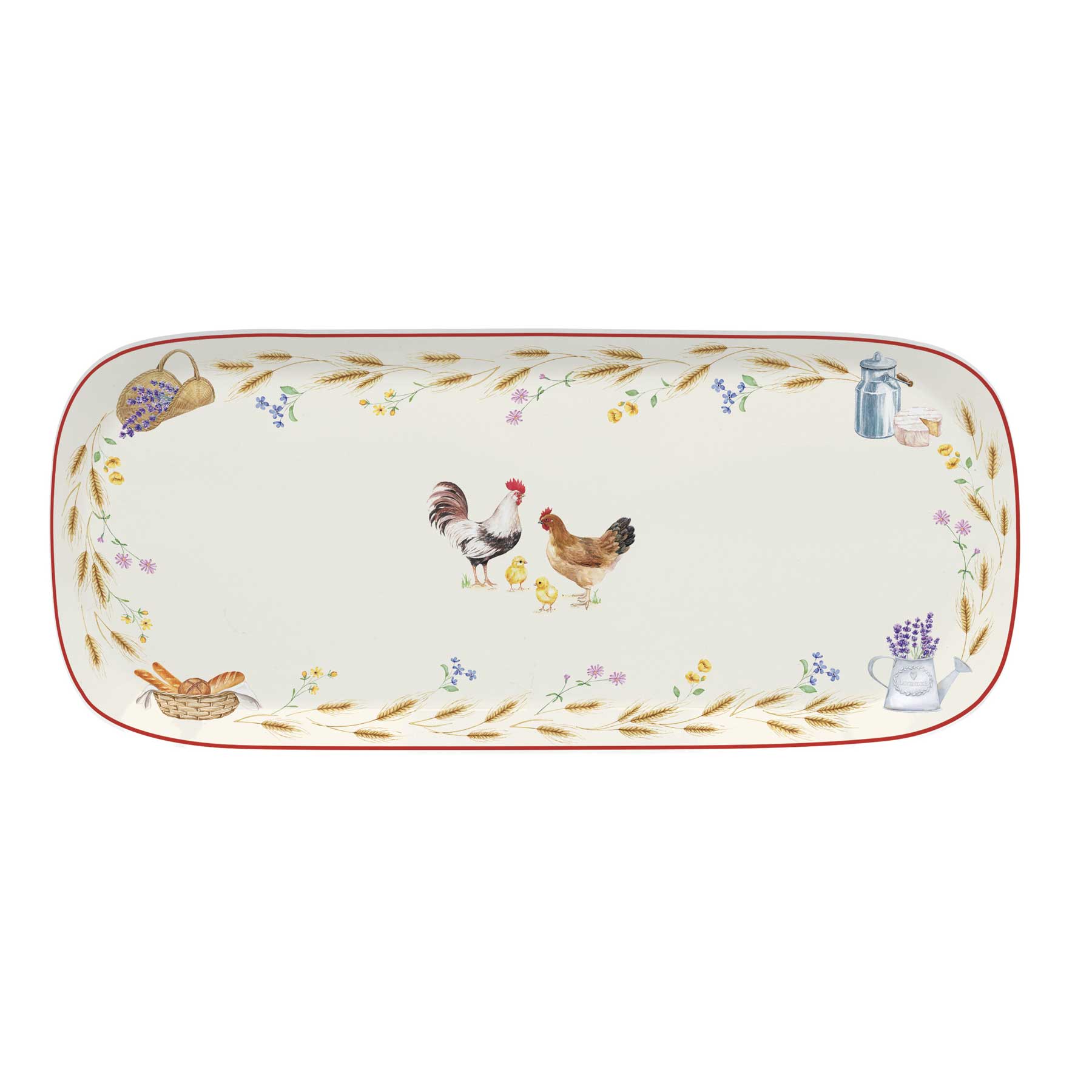 Tálca Porcelán kínáló tálca 40x17,5 cm kakasos Country Life