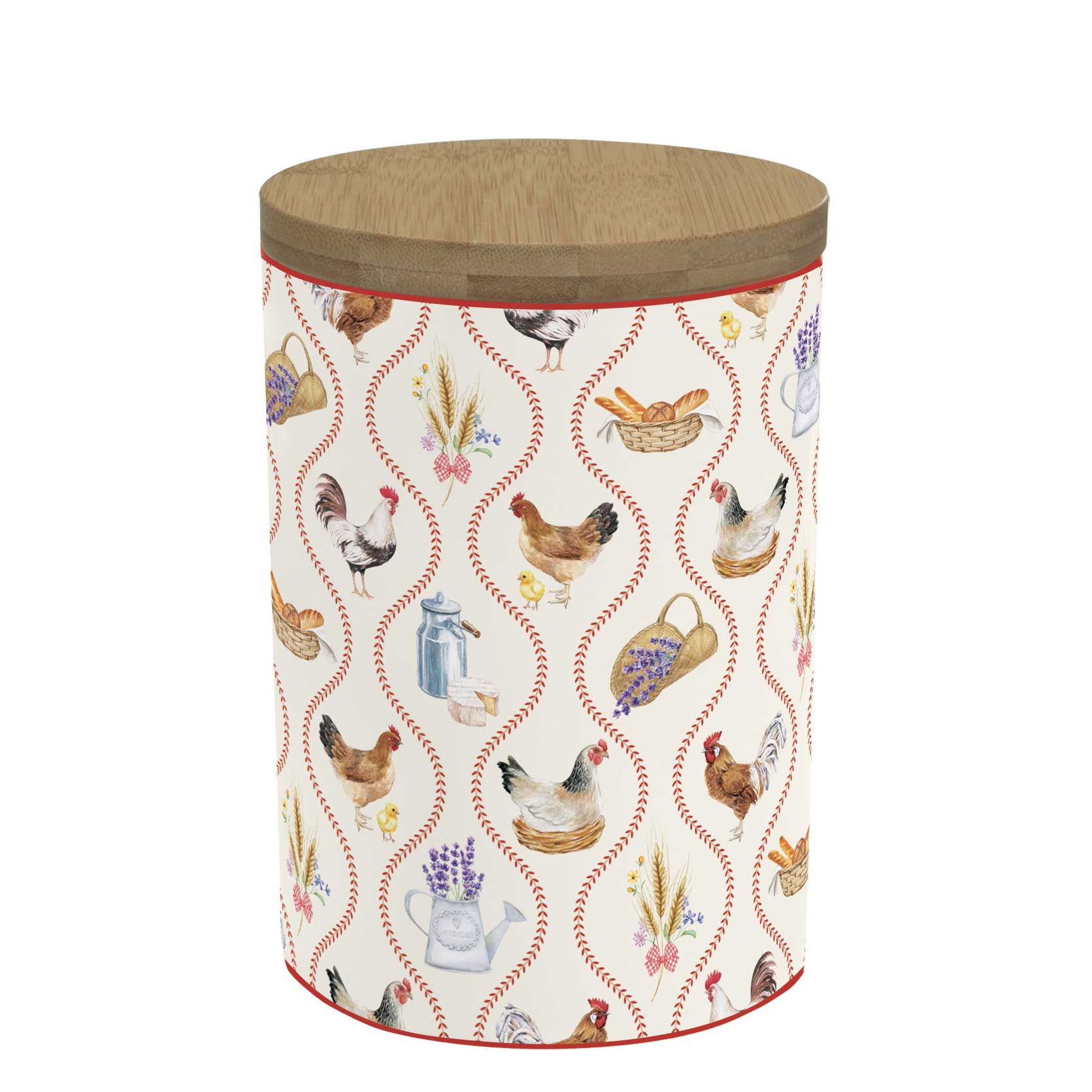 Tároló doboz Porcelán konyhai tároló bambusz tetővel kakasos Country Life