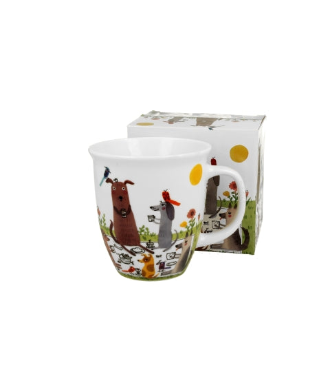 Bögre, csésze Porcelán nagy kutyás bögre díszdobozban Kutyák pikniken 650 ml