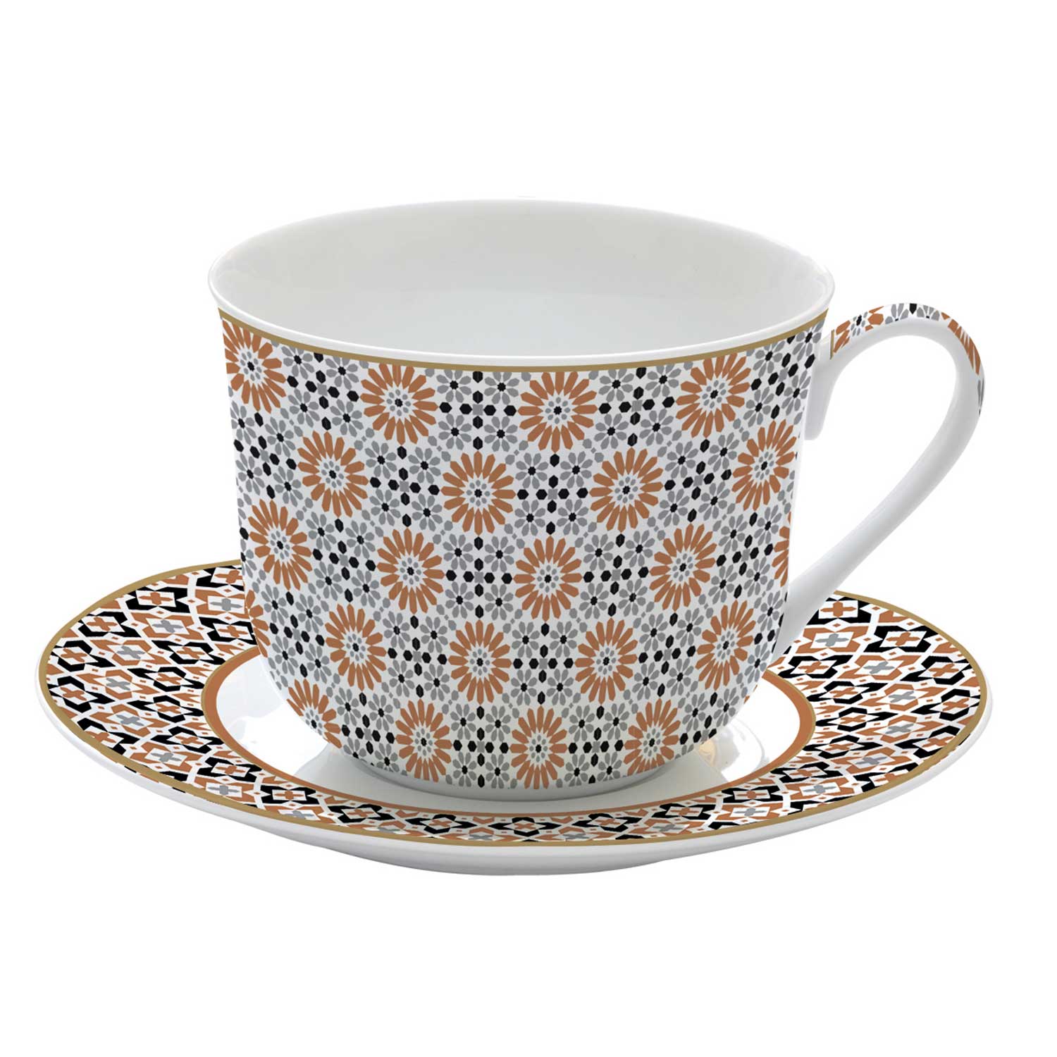 Bögre, csésze Porcelán nagy reggeliző csésze aljjal 400 ml Geoethnic