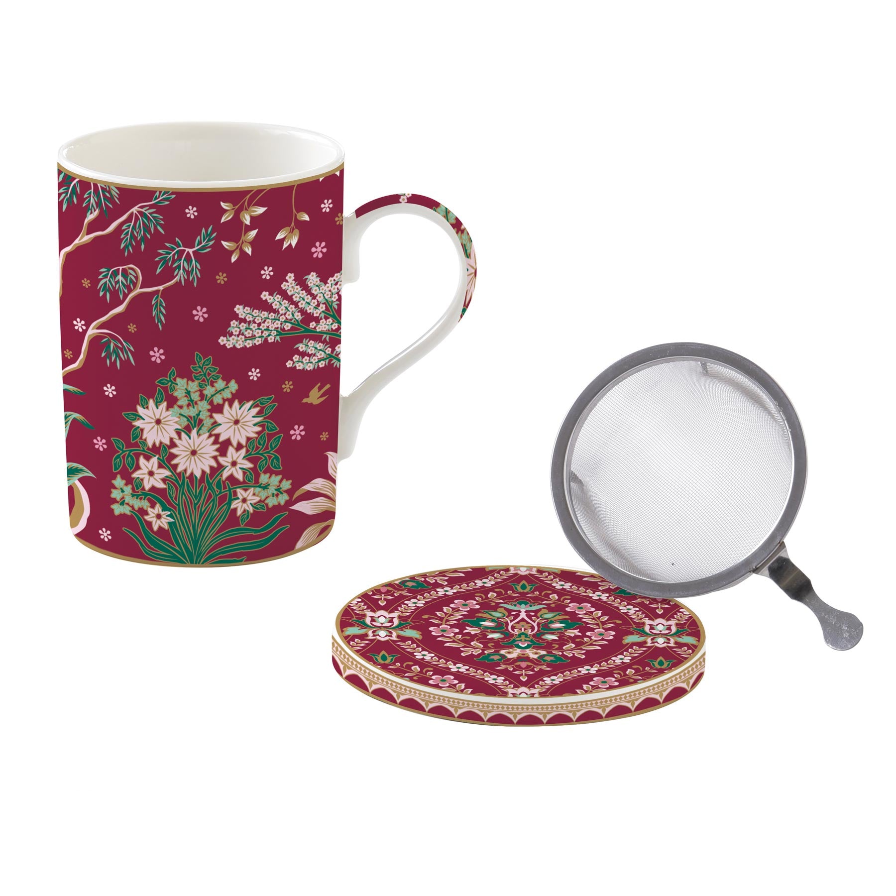 Bögre, csésze Porcelán teásbögre szűrővel díszdobozban Eclectic Chic