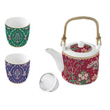 Bögre, csésze Porcelán teáskanna bögrével és szűrővel díszdobozban Eclectic Chic