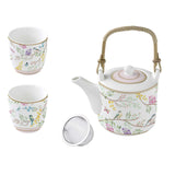 Teáskanna Porcelán teáskanna fémszűrővel 2 pohárral Birds Melody