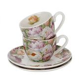 Pünkösdi rózsás porcelán csésze aljjal - 270 ml - 2 személyes készlet díszdobozban