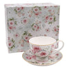 Bögre, csésze Rêve de Rose Rózsás porcelán csésze aljjal 250 ml - díszdobozos
