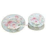 Tortatál Rêve de Rose Rózsás porcelán süteményes készlet tortatállal és lapáttal - 6 személyesdíszdobozos
