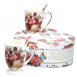 Bögre Rózsás porcelán bögre szett kanállal 300 ml 2 személyes szív dobozos
