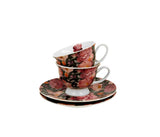 Bögre, csésze Rózsás porcelán kávés csésze aljjal két személyes szett Spring Roses Black