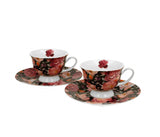 Bögre, csésze Rózsás porcelán kávés csésze aljjal két személyes szett Spring Roses Black