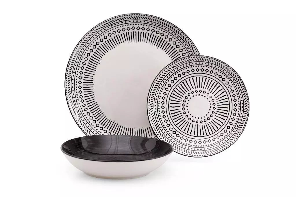 HIMBA porcelán étkészlet 18 db fekete-fehér