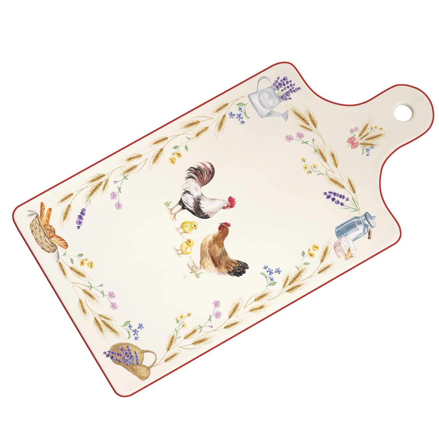 Sajtvágó Sajtkínáló porcelán lap 34,5x18 cm kakasos Country Life