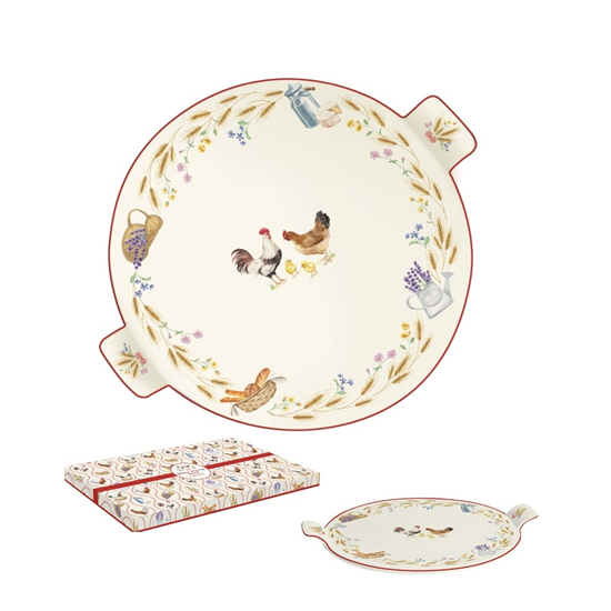 Sajtvágó Sajtkínáló porcelán tálca 30 cm kakasos Country Life
